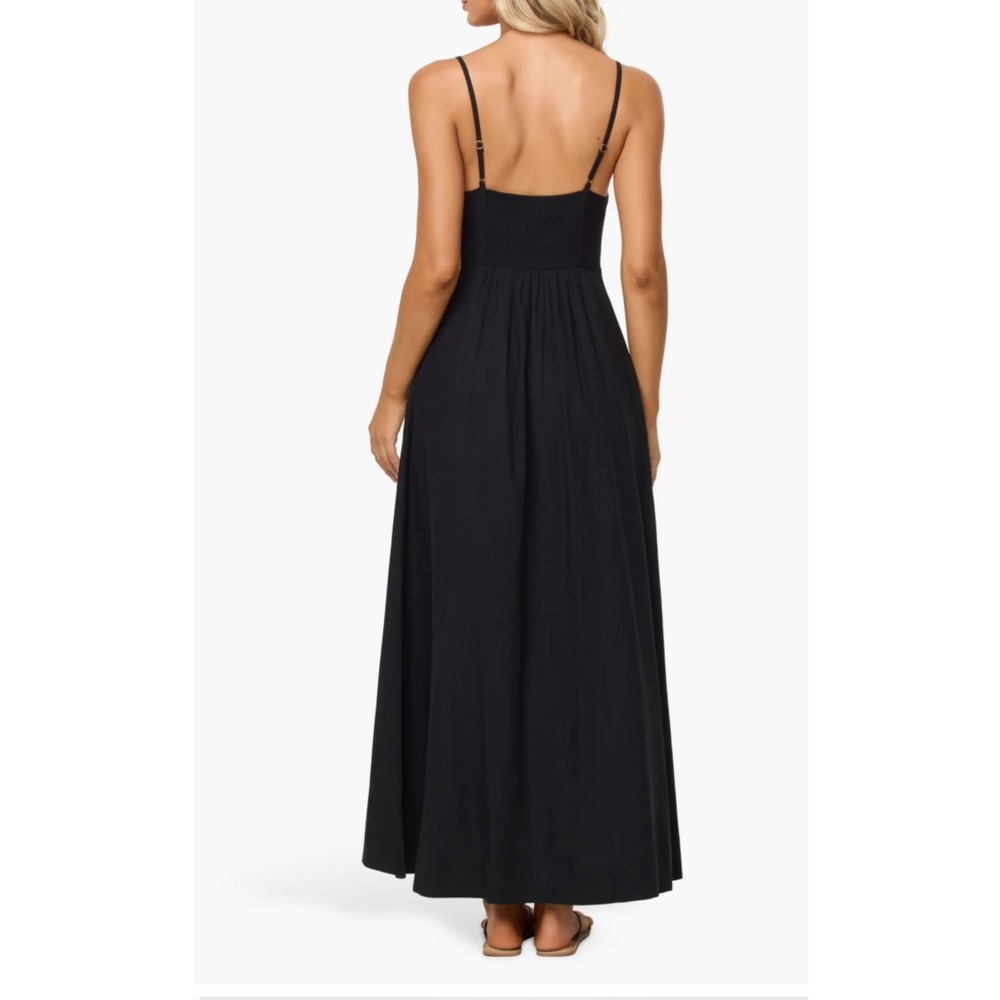 L*Space Mabel Maxi Dress Black V-Neck Keyhole Smocked Back Womens - Picture 2 of 6